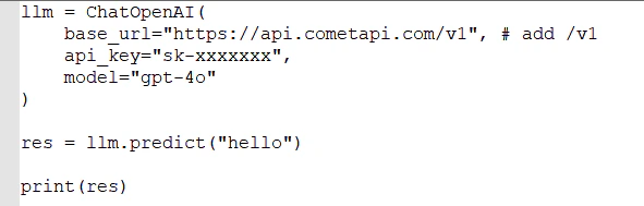 Exemple de code — Initialisation de ChatOpenAI avec les paramètres CometAPI
