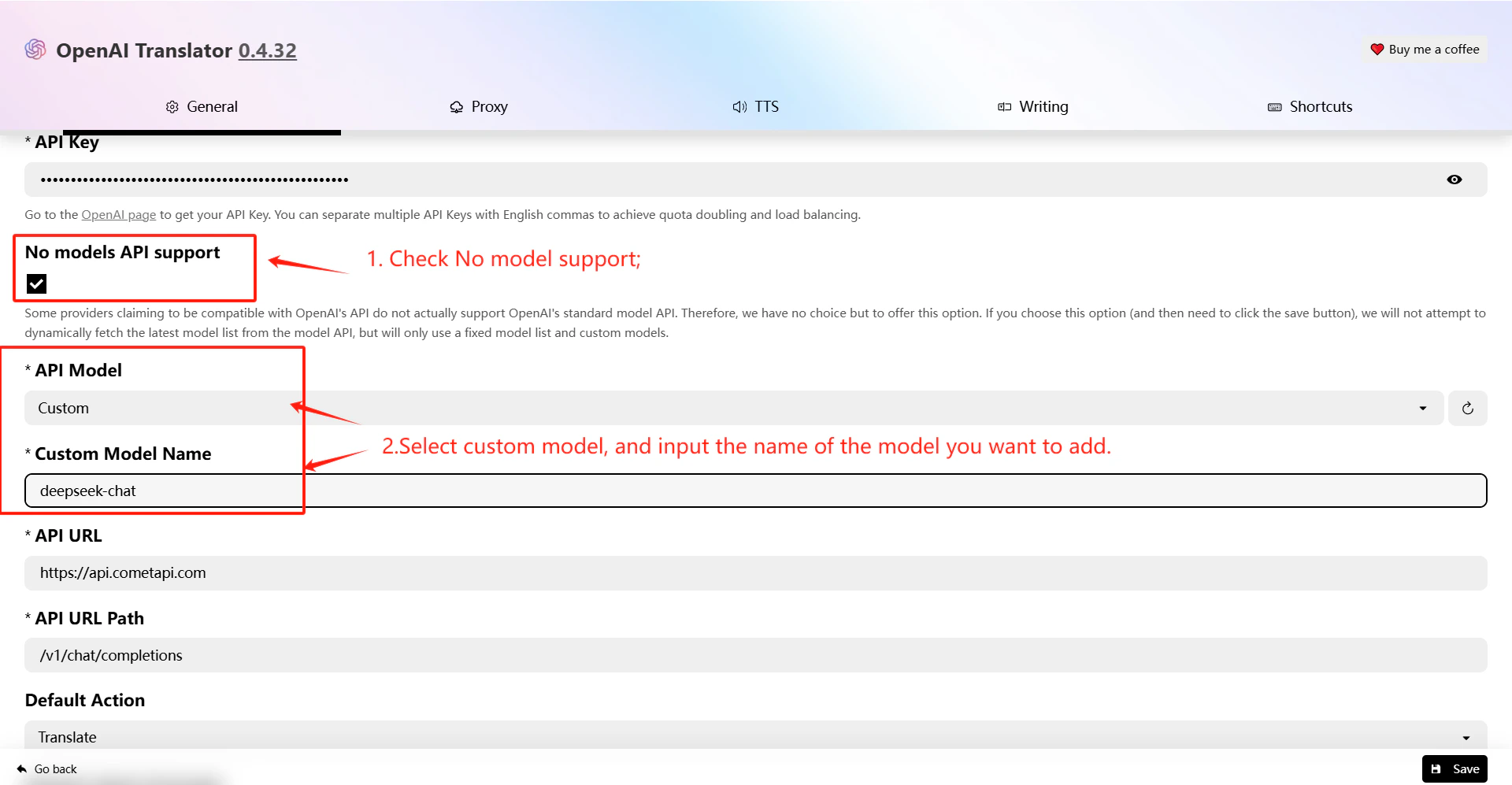 OpenAI Translator — custom model name option