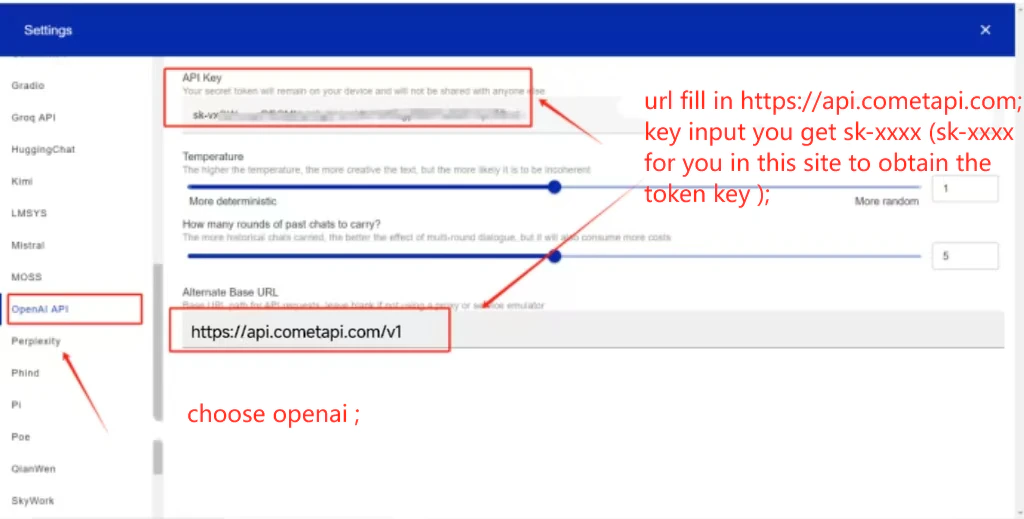 API key field filled in ChatAll settings