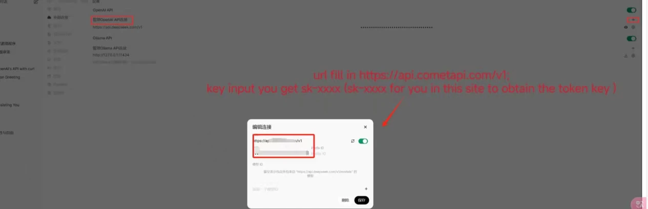 Paramètres d’Open WebUI enregistrés avec la connexion CometAPI active