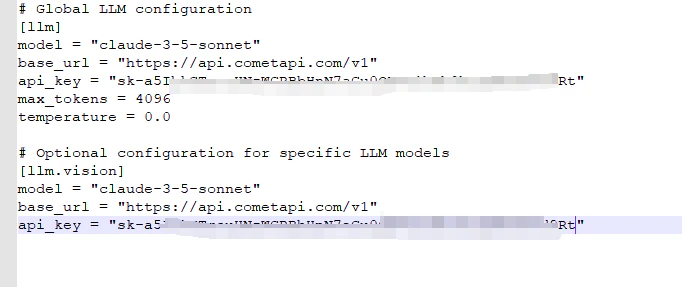 OpenManus config.toml — champs base_url et api_key