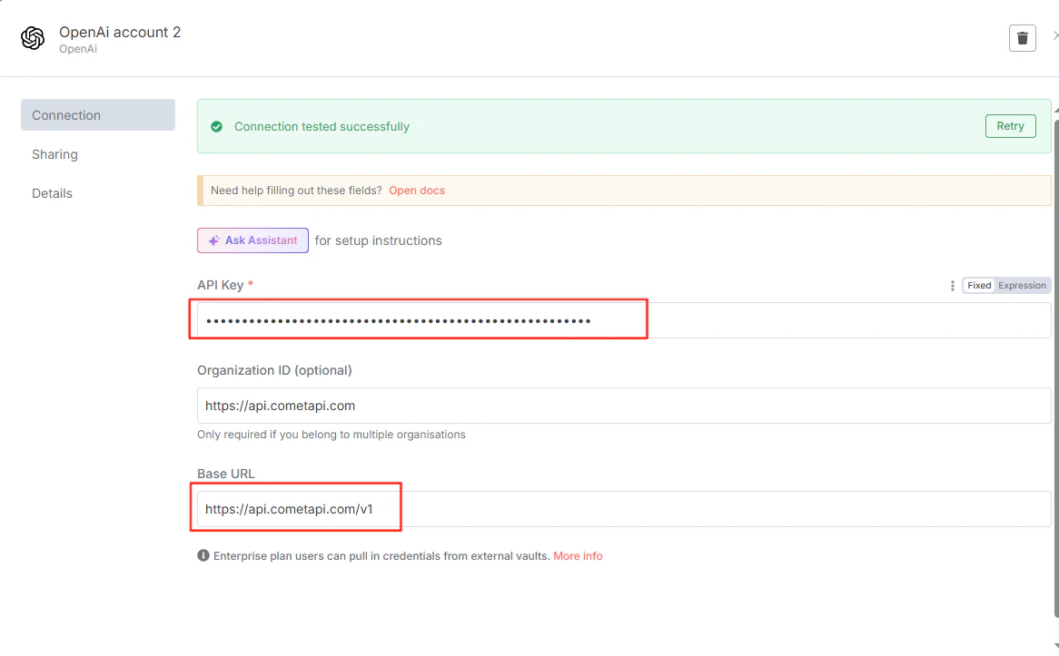 Credenziale n8n salvata correttamente