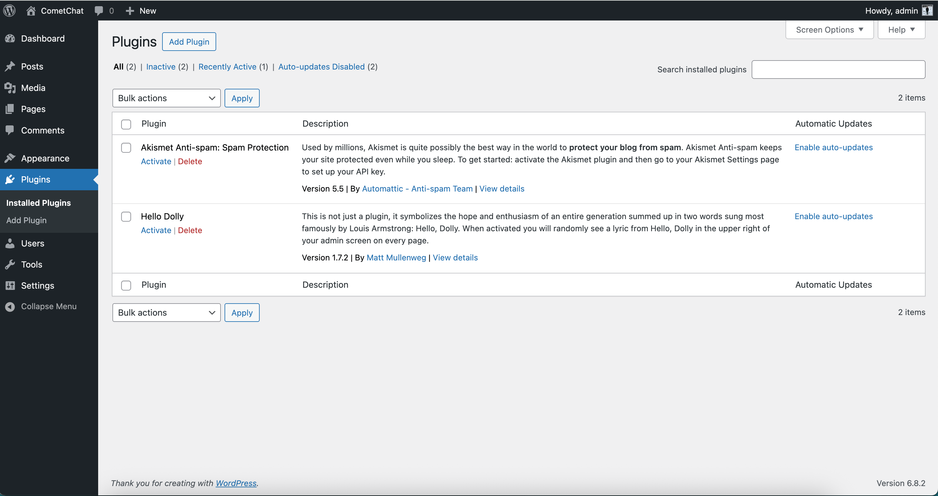 Main dashboard interface