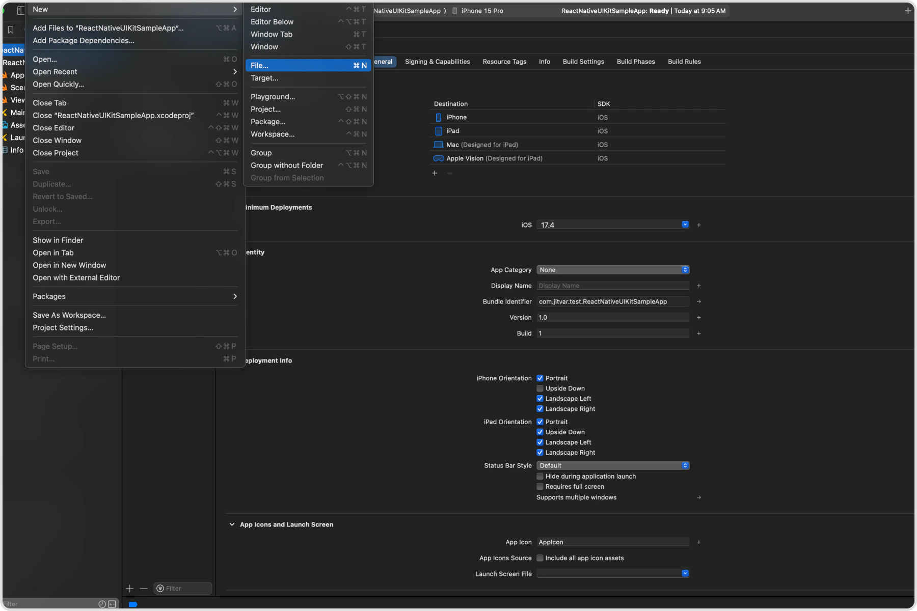 Xcode File Menu