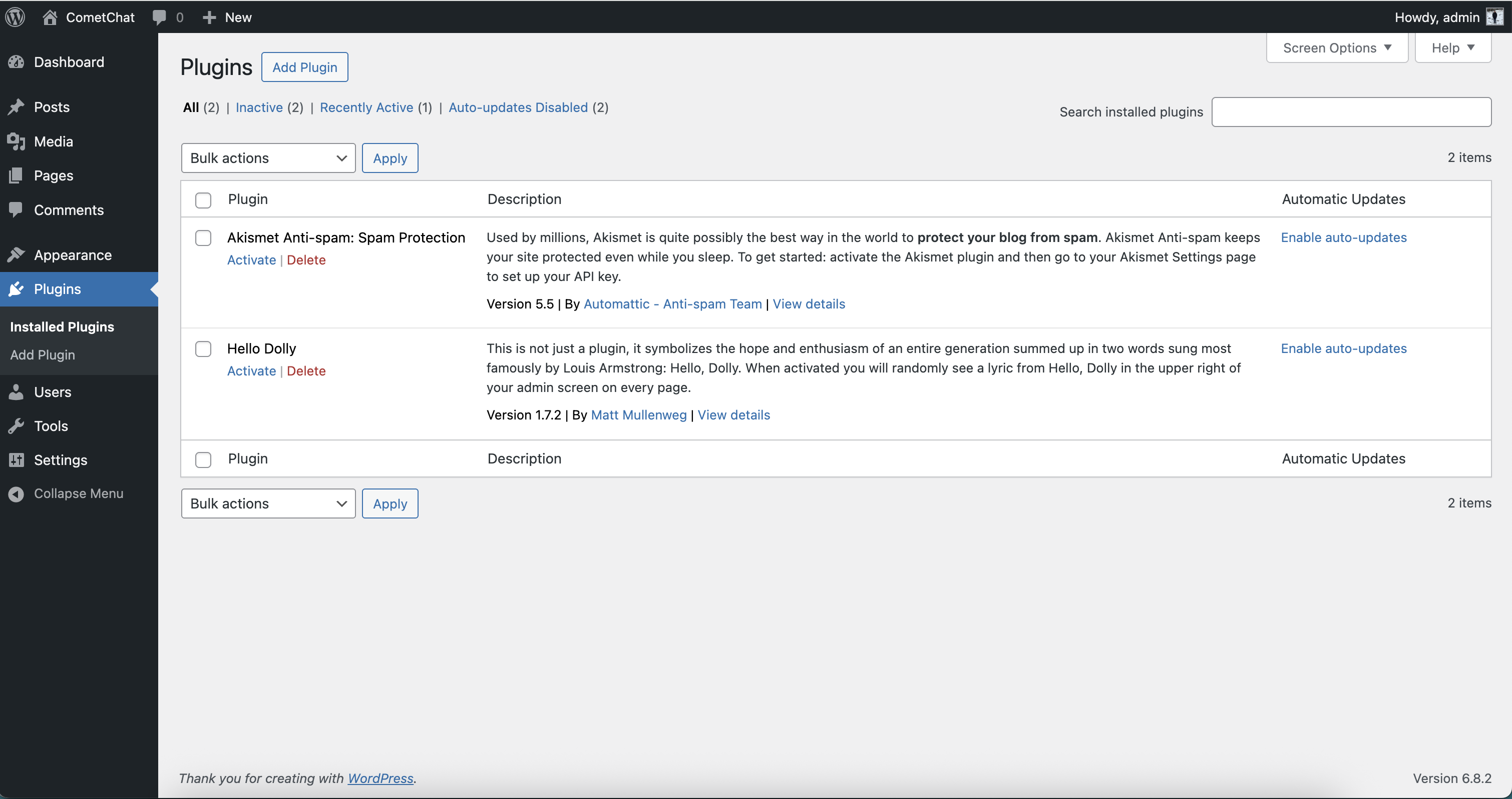 Main dashboard interface