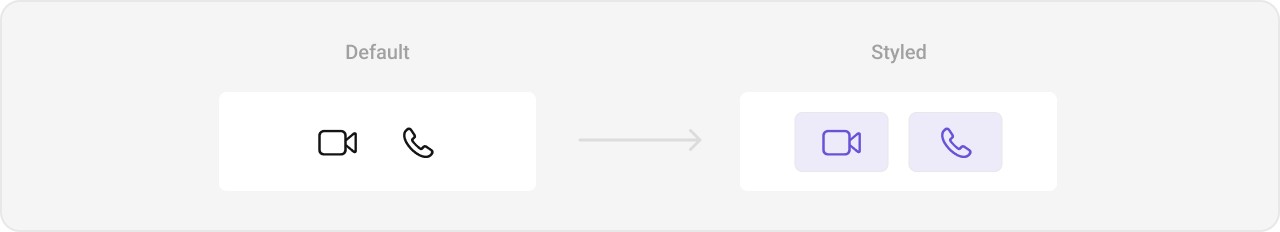 CometChatCallButtons with custom styling showing purple tinted call icons on light purple background