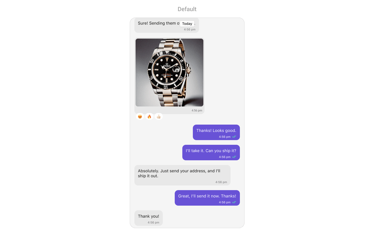CometChatMessageList showing a scrollable list of chat messages with text bubbles, timestamps, and read receipts in a conversation view