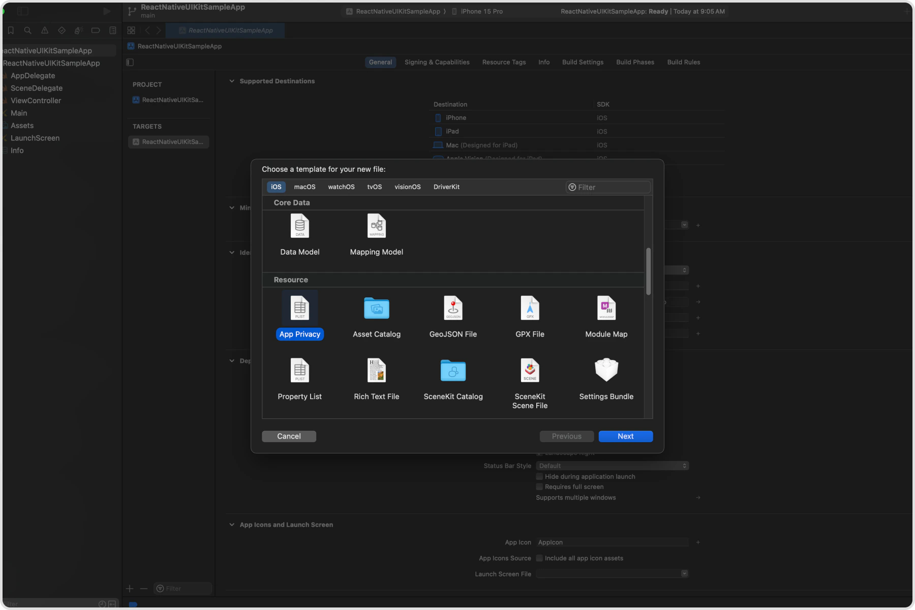 Select App Privacy File Type