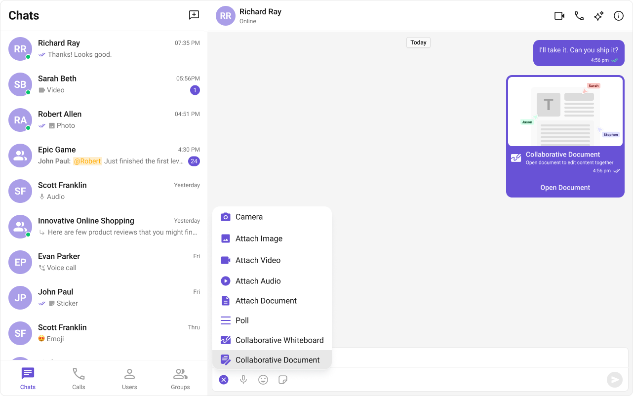 Collaborative document interface