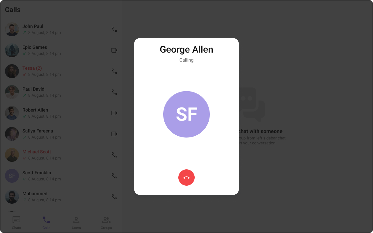 Outgoing call screen