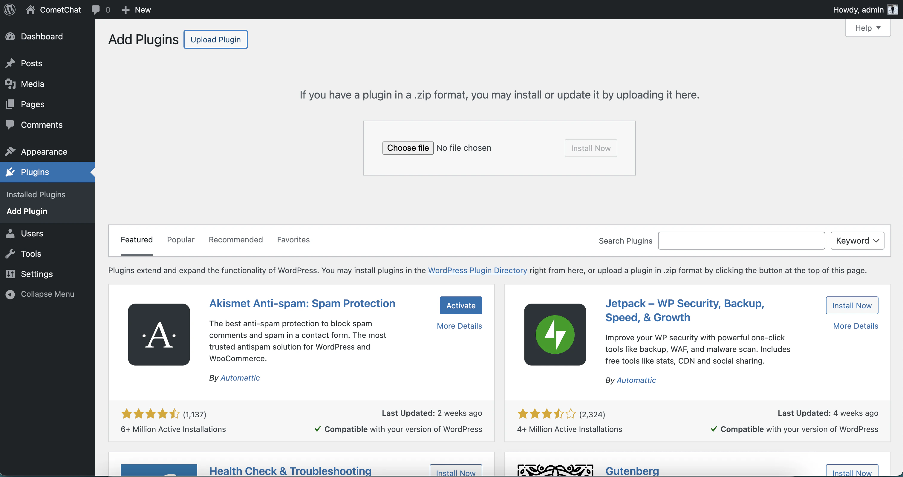 Main dashboard interface