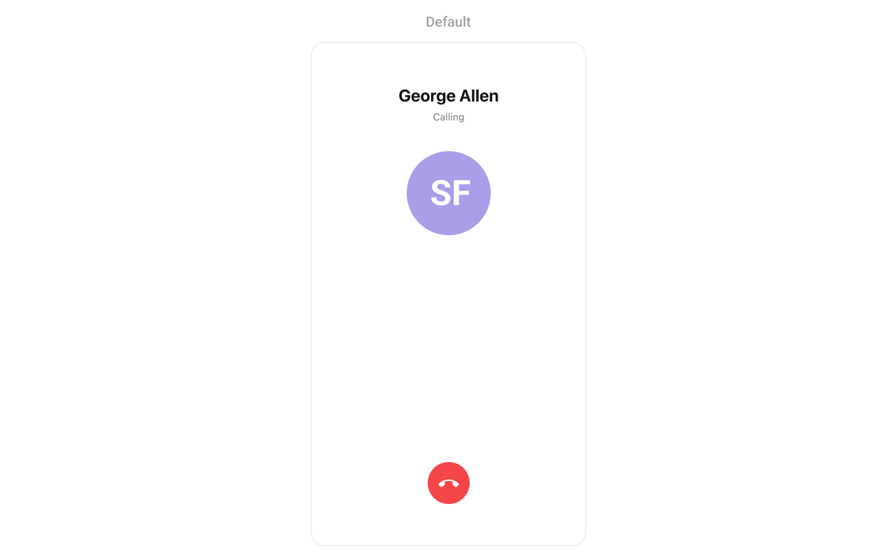 CometChatOutgoingCall showing outgoing call interface with recipient avatar, name, and cancel button