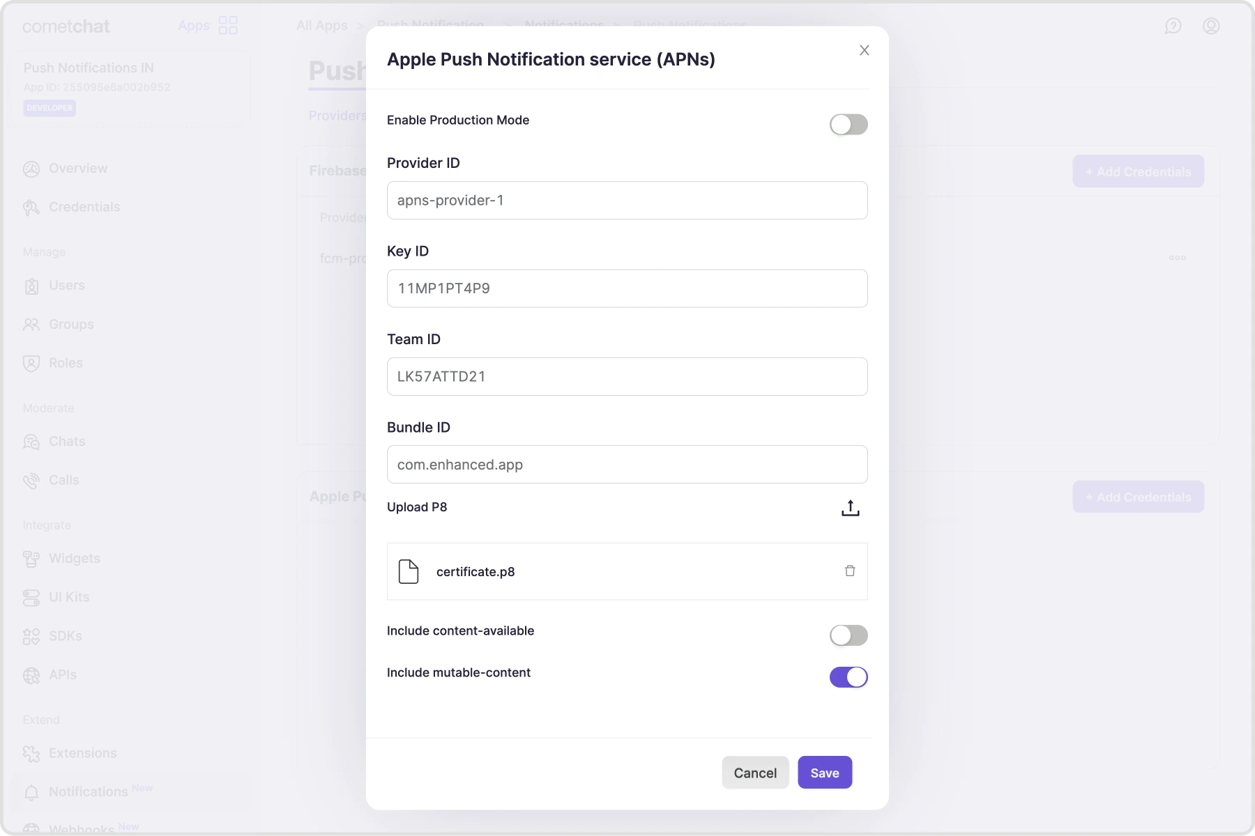 Add APNs credentials