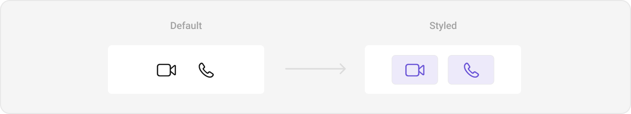 CometChatCallButtons with custom styling showing purple tinted call icons on light purple background