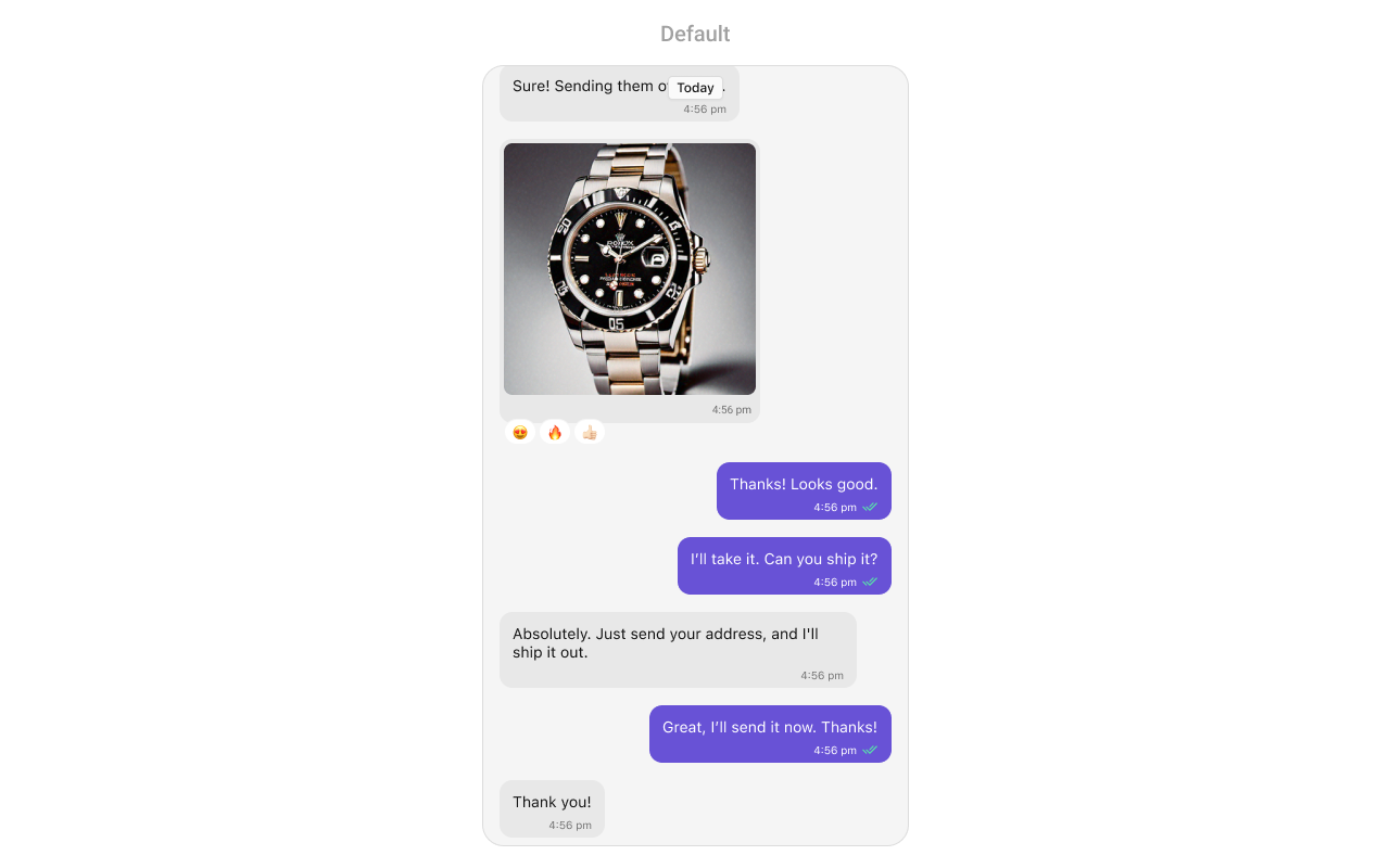CometChatMessageList showing a scrollable list of chat messages with text bubbles, timestamps, and read receipts in a conversation view
