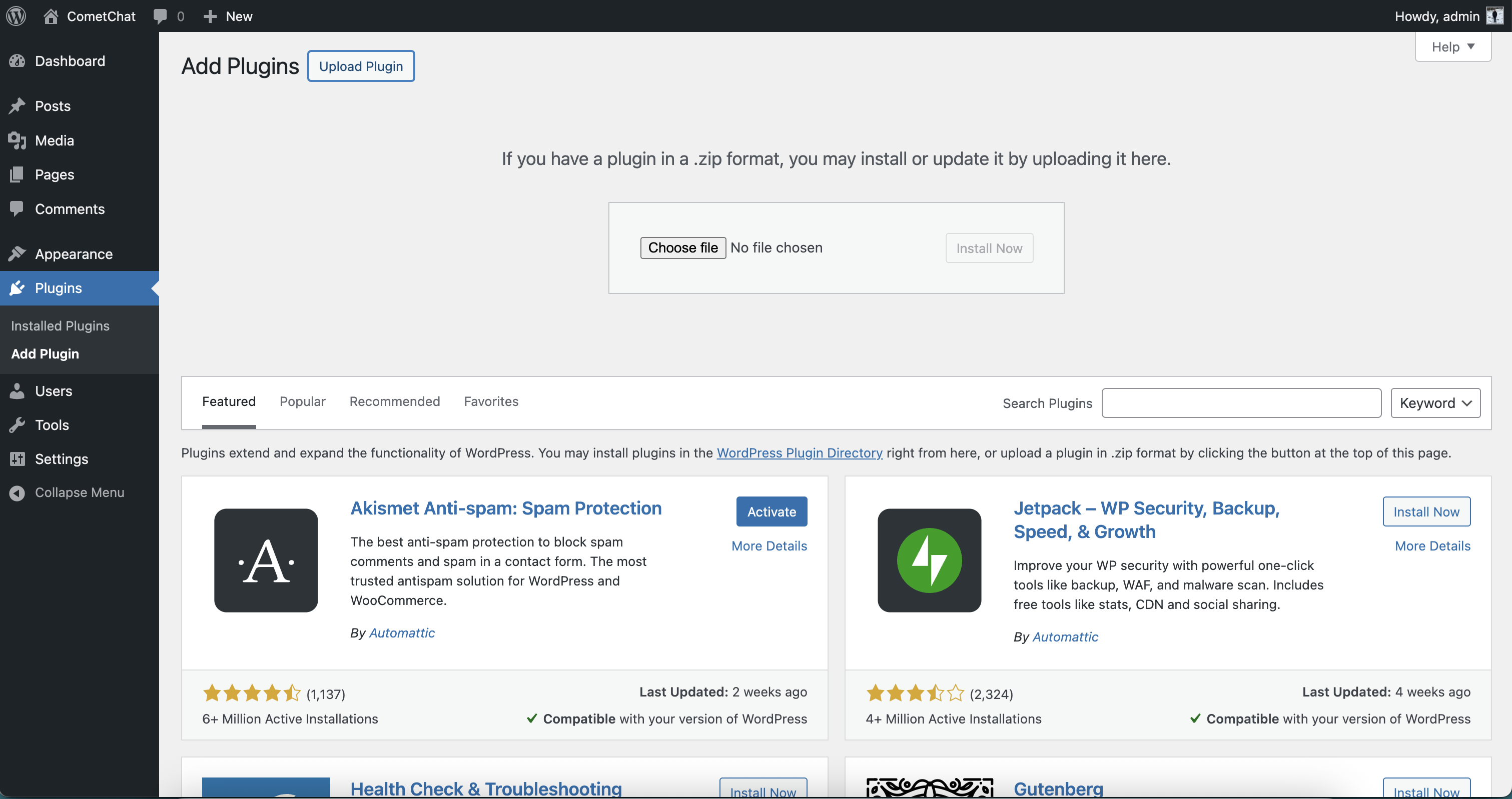 Main dashboard interface