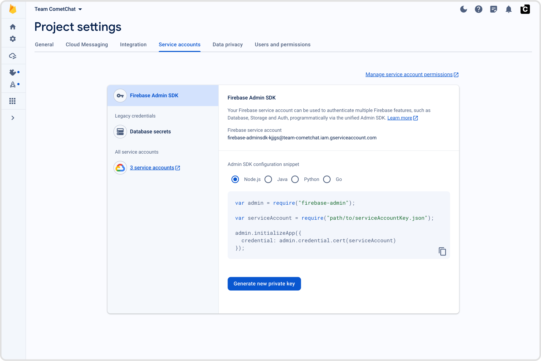 Upload FCM service account JSON