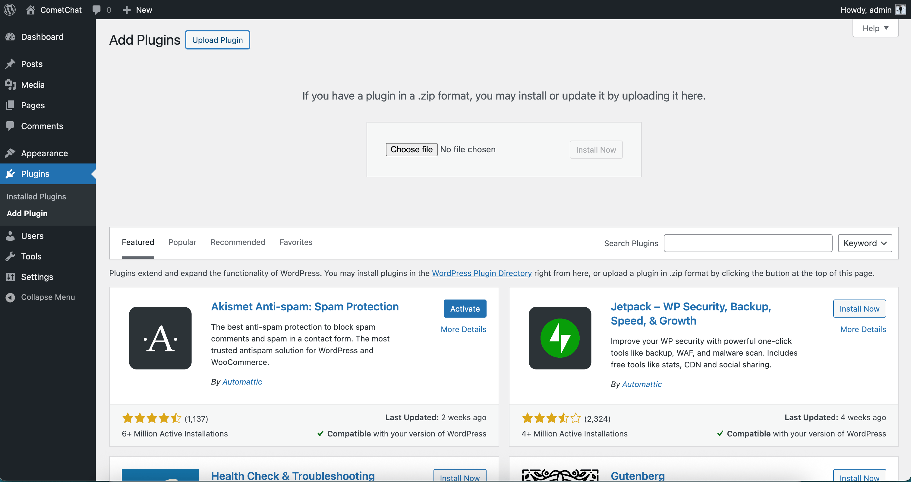Main dashboard interface
