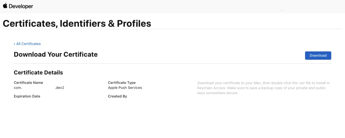 Apple Developer portal screenshot