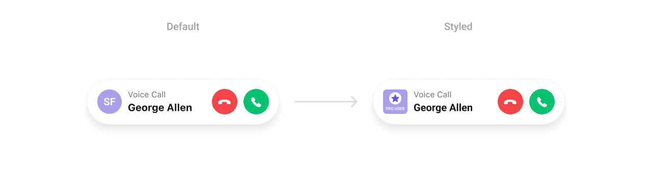 CometChatIncomingCall with custom leading view showing PRO USER badge with star icon