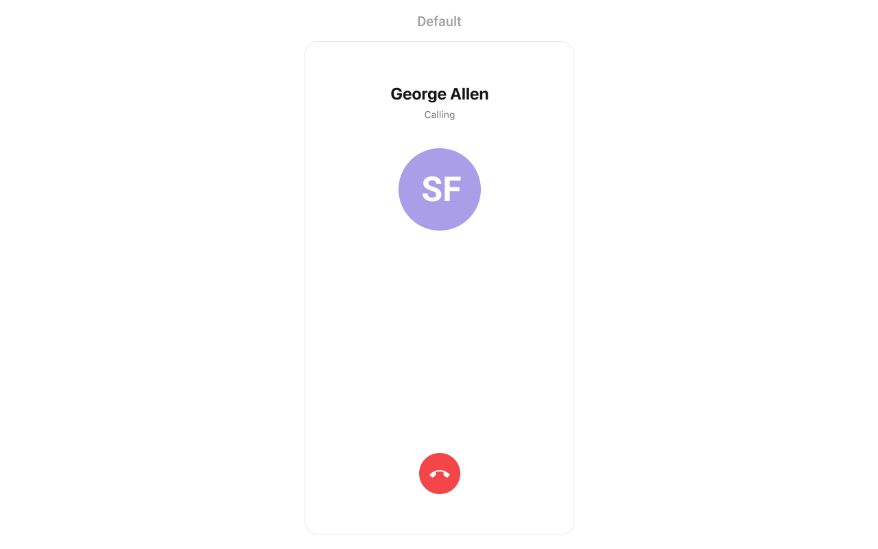 CometChatOutgoingCall showing outgoing call interface with recipient avatar, name, and cancel button