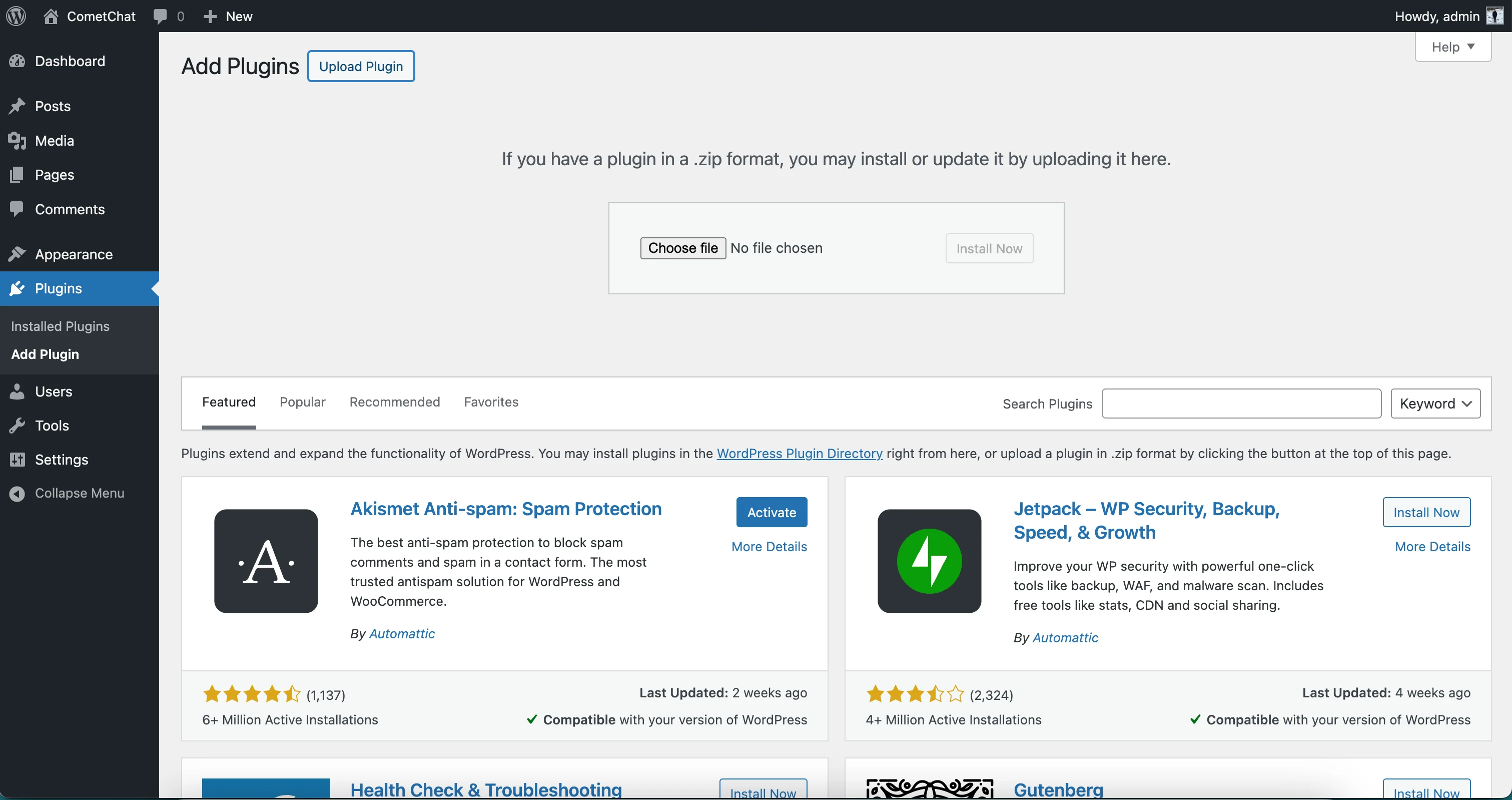 Main dashboard interface