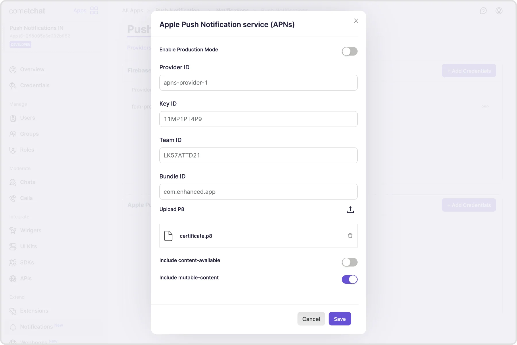 Add APNs credentials