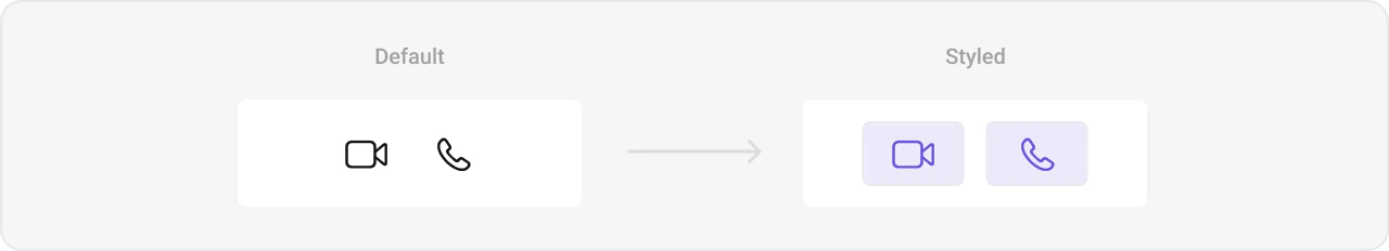 CometChatCallButtons with custom styling showing purple tinted call icons on light purple background