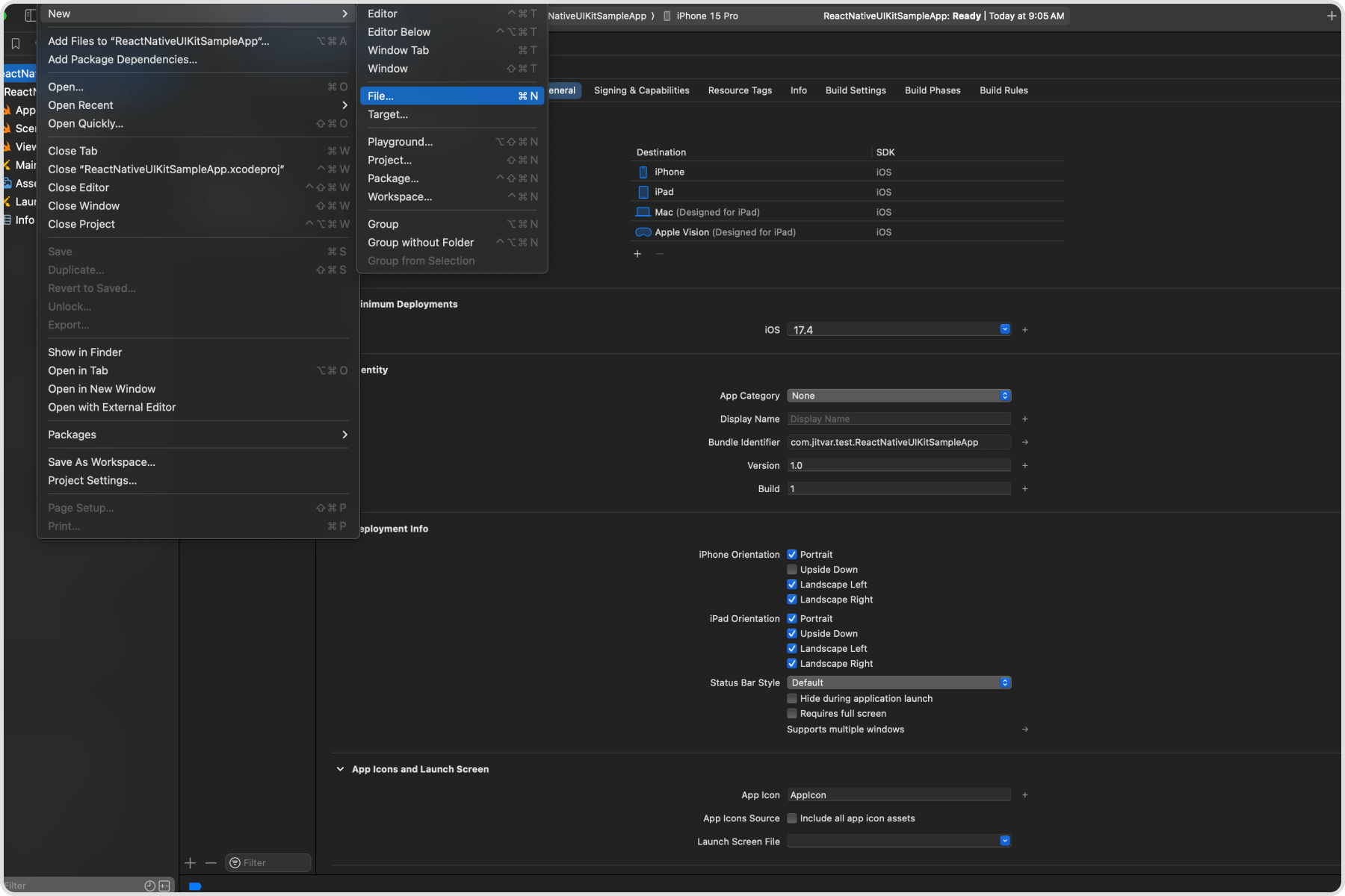 Xcode File Menu