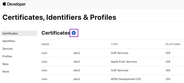 Apple Developer portal screenshot