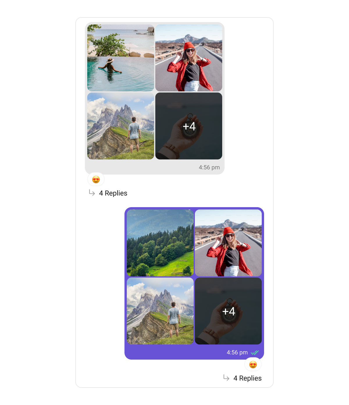 Images bubble rendering a 2×2 grid of image attachments with a +N overflow tile