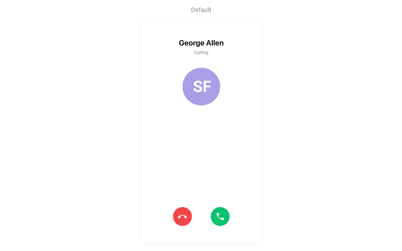 CometChatIncomingCall showing incoming call interface with caller avatar, name, and accept/reject buttons