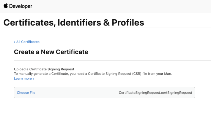 Apple Developer portal screenshot