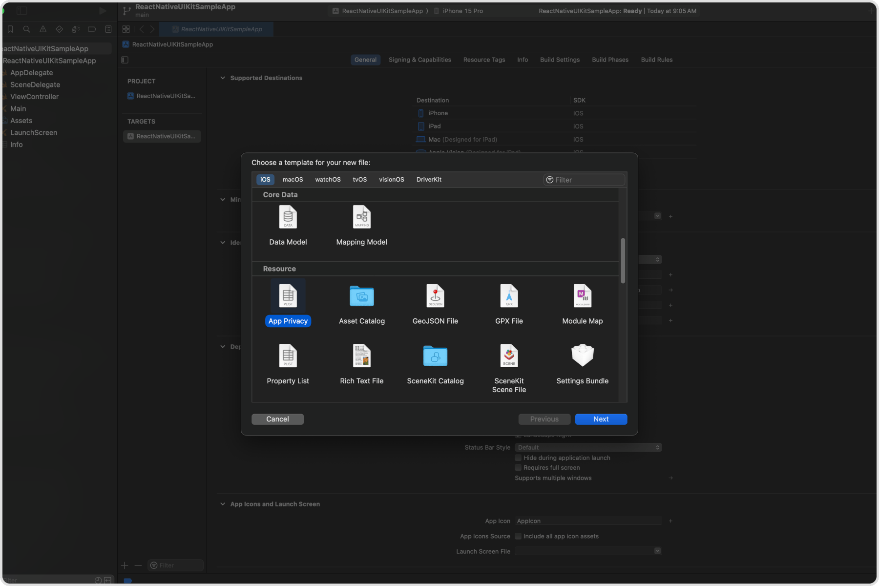 Select App Privacy File Type