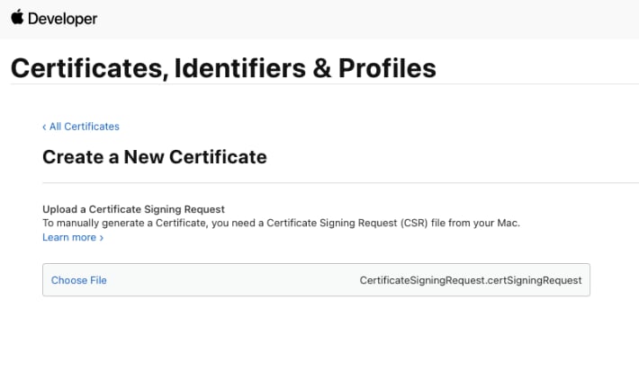 Apple Developer portal screenshot