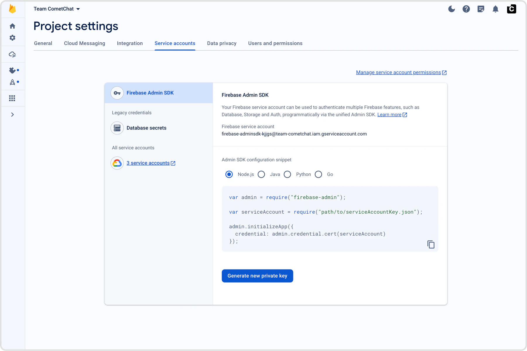 Upload FCM service account JSON