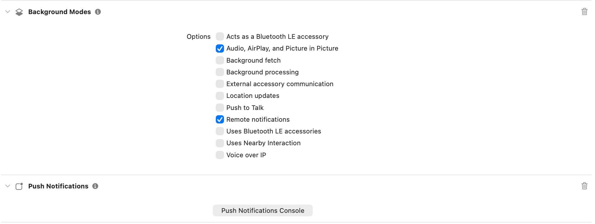 Enable Push Notifications and Background Modes for FCM