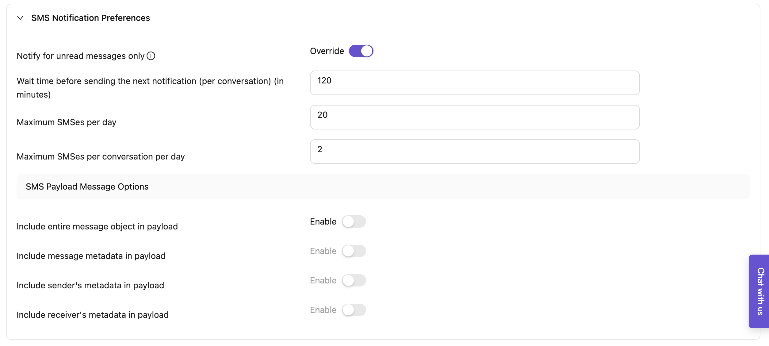 SMS Preferences - CometChat Docs