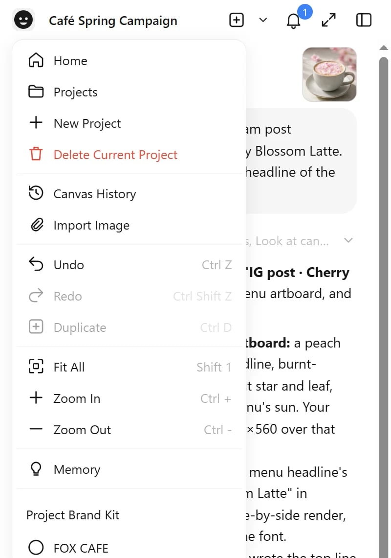 Project menu