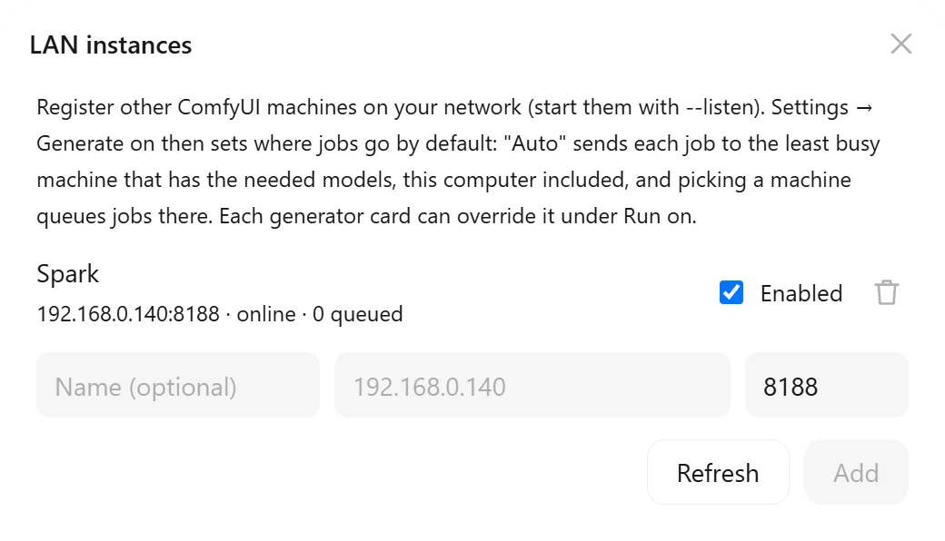 LAN instances dialog