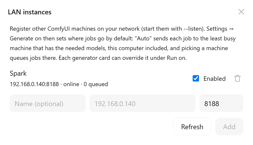 LAN instances dialog