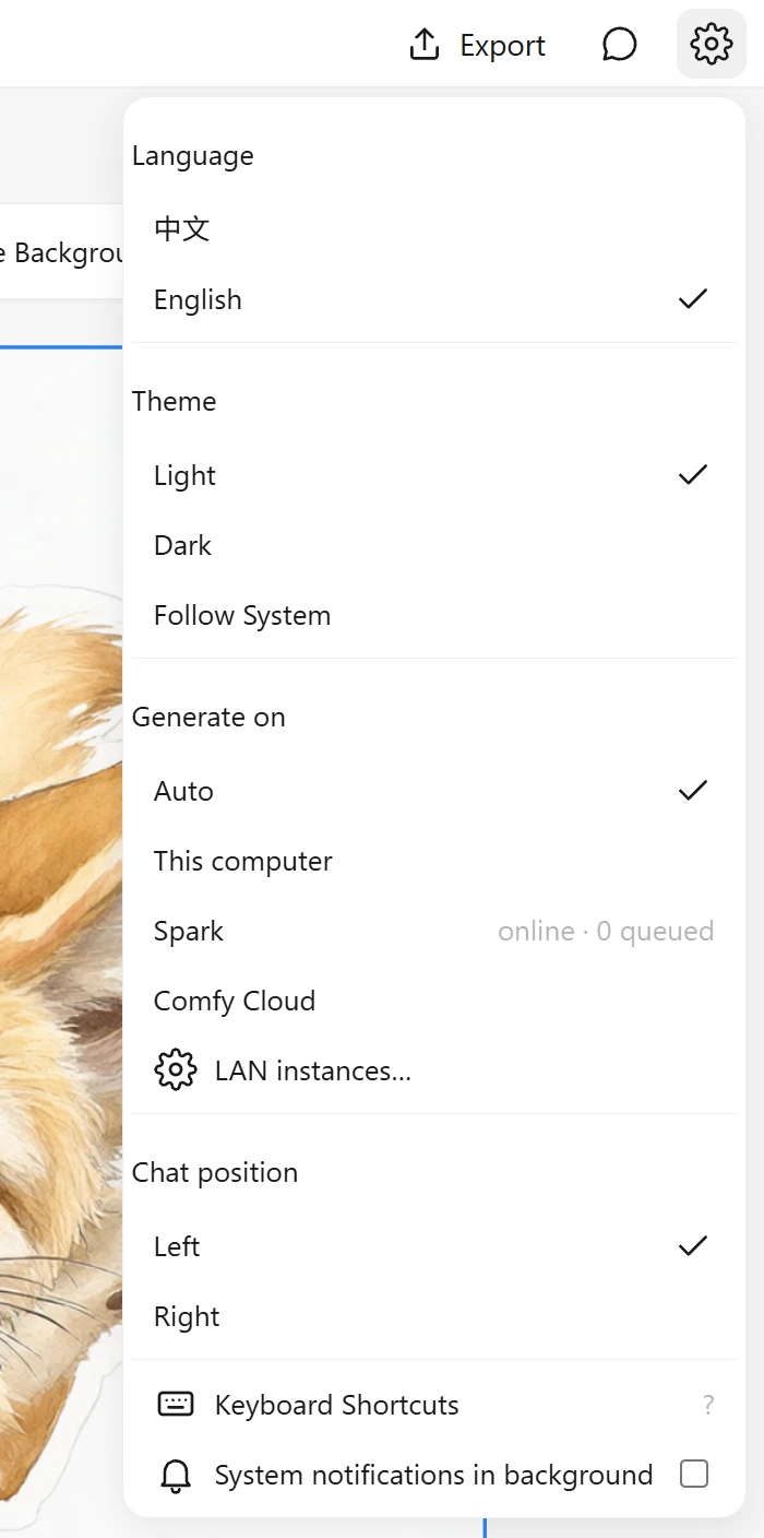 Generate on in the settings menu