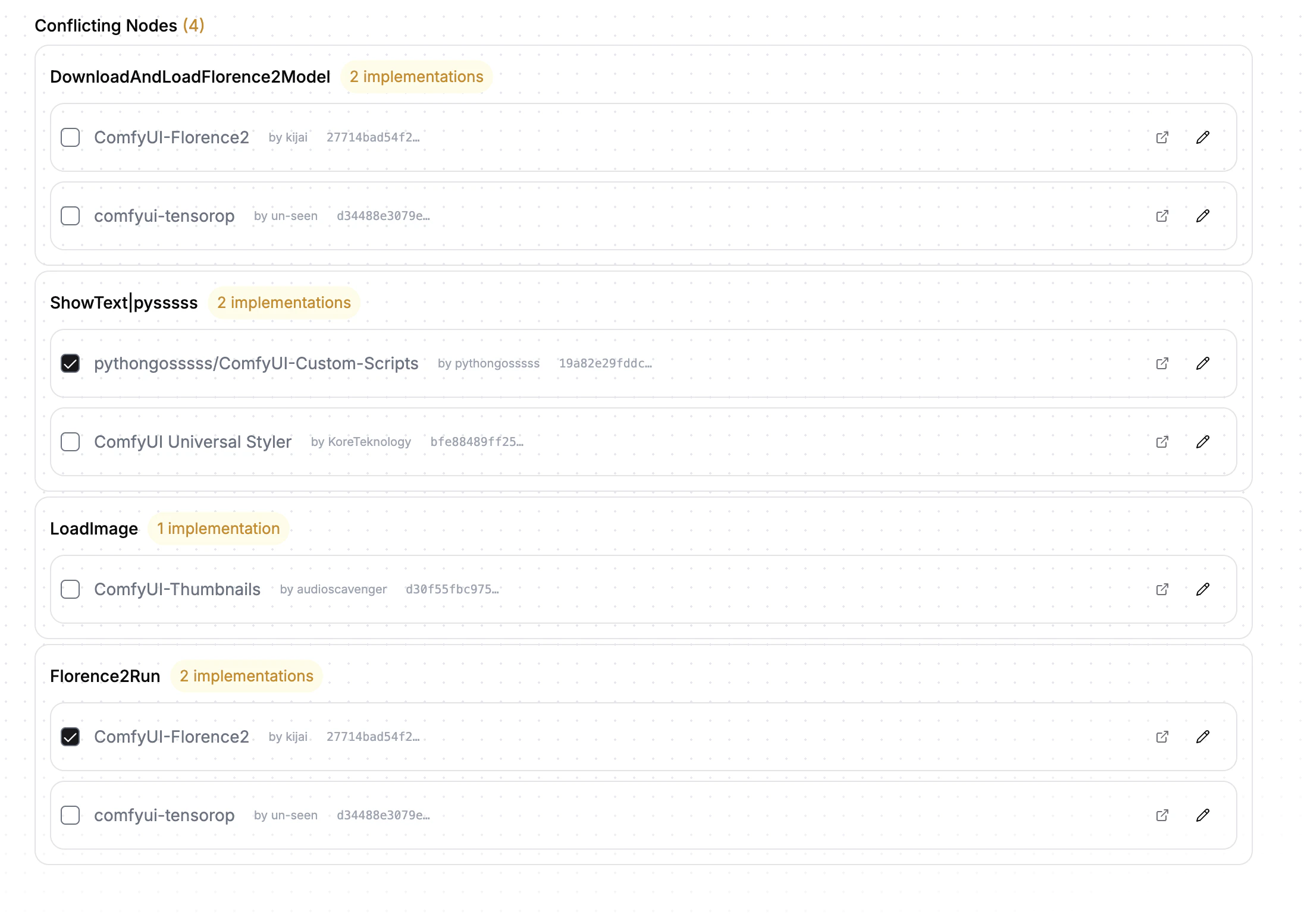 Conflicting nodes select