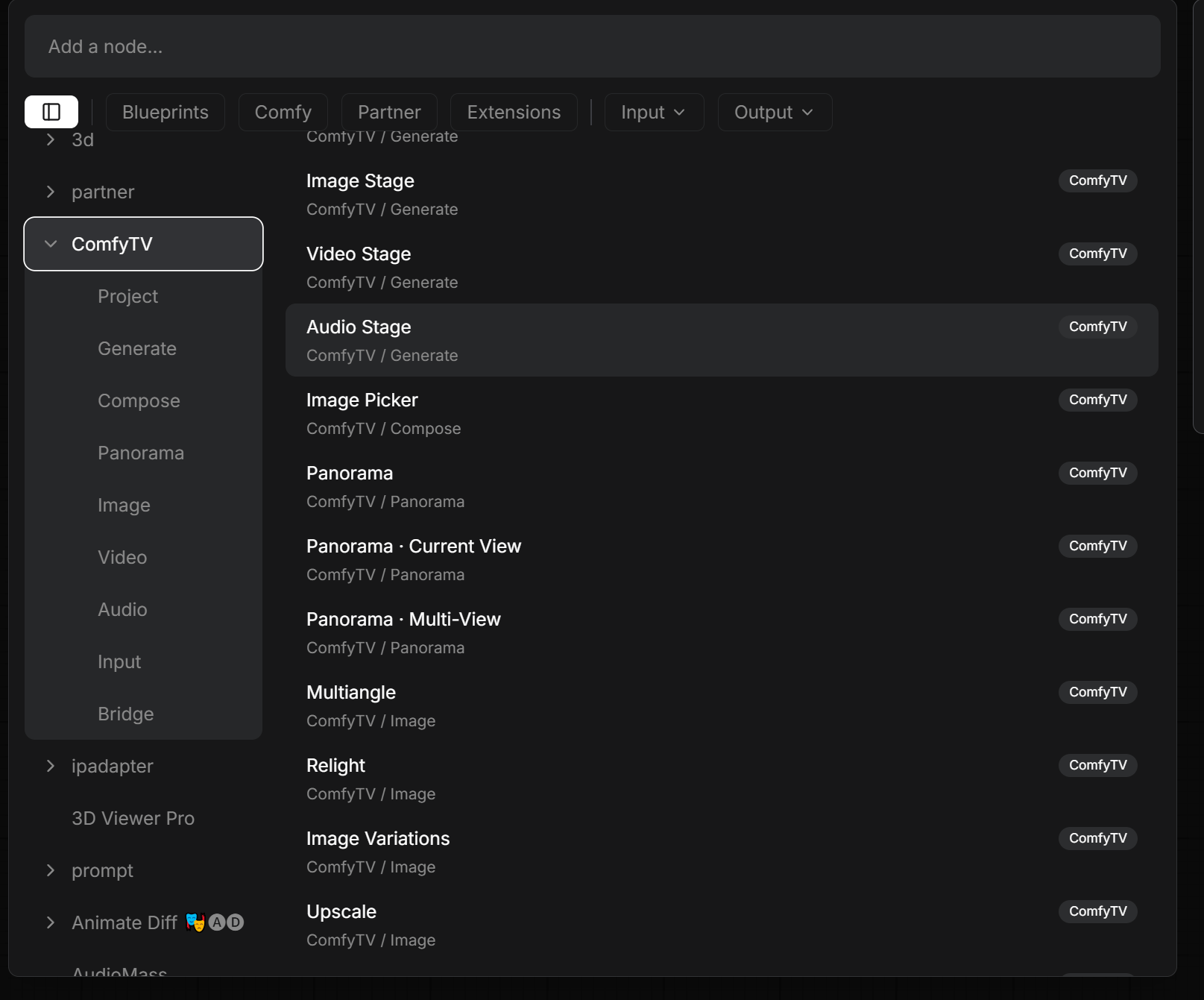 Add-node menu