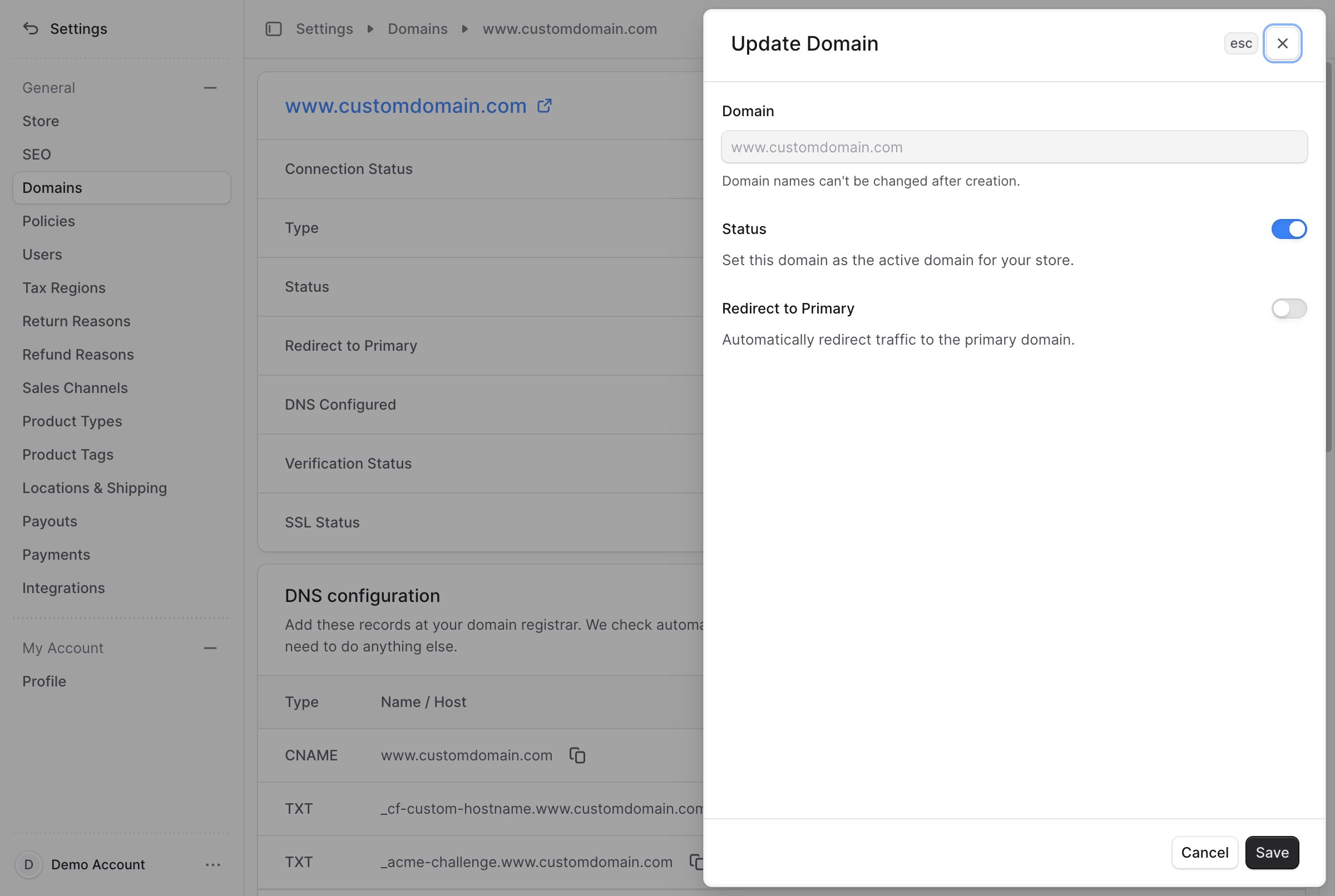 Edit domain form