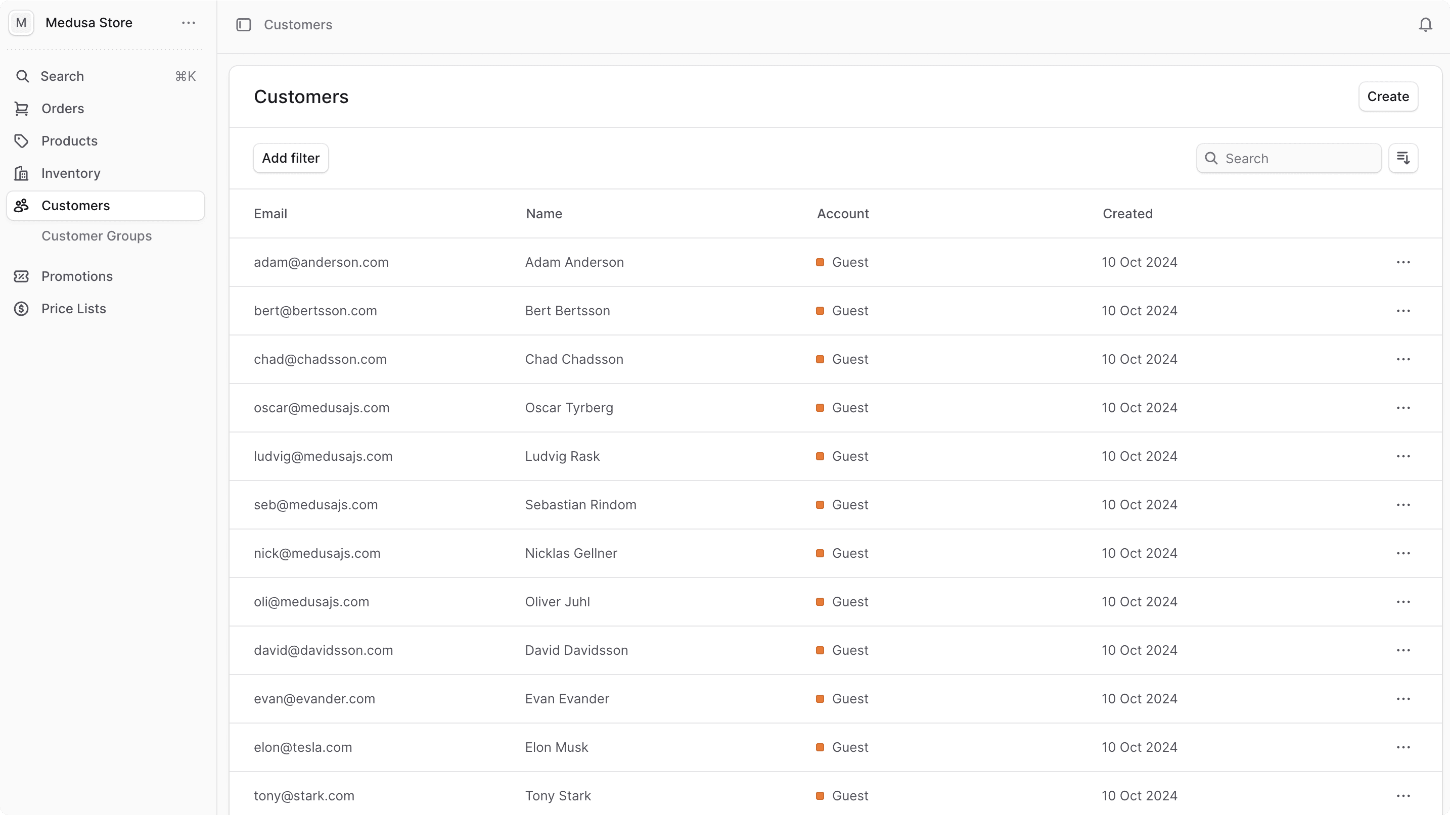 Customers List