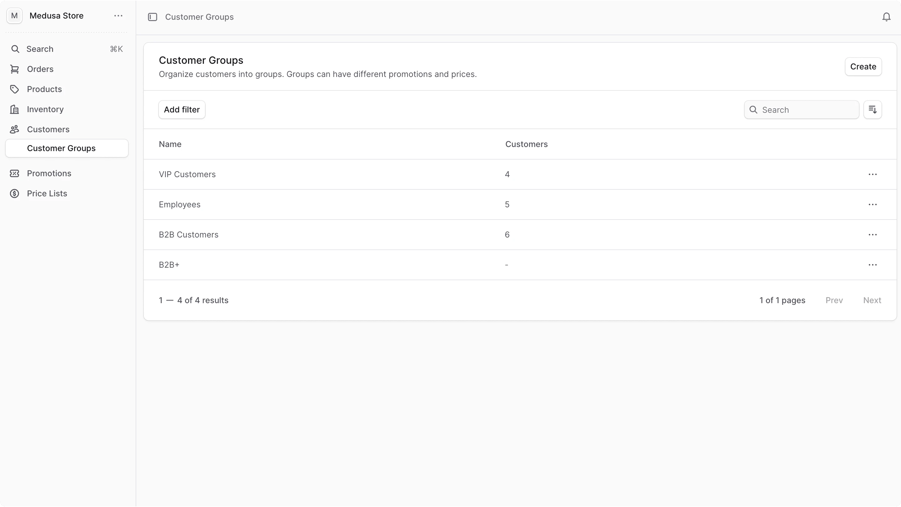 ग्राहक समूह सूची