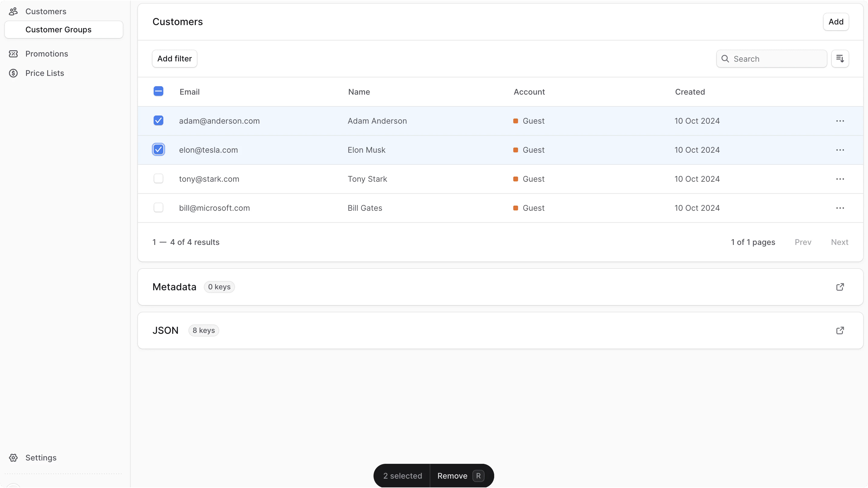 ग्राहकों को समूह से हटाएं