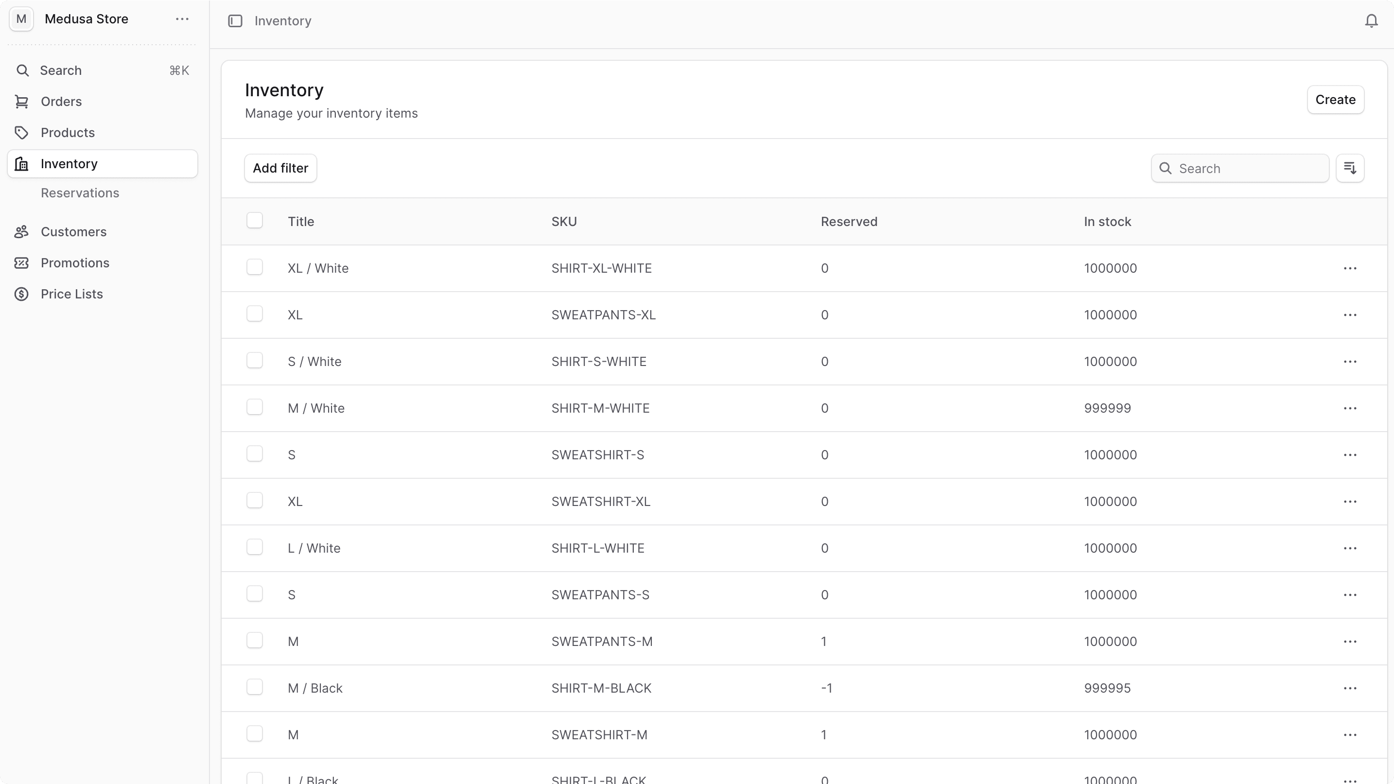 Inventory List