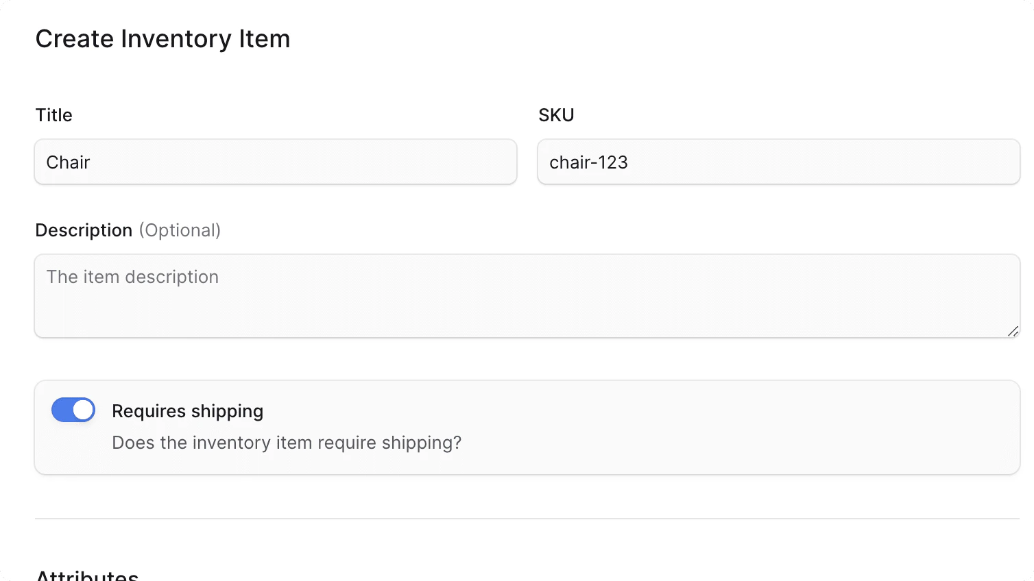 इन्वेंटरी आइटम फॉर्म बनाएं